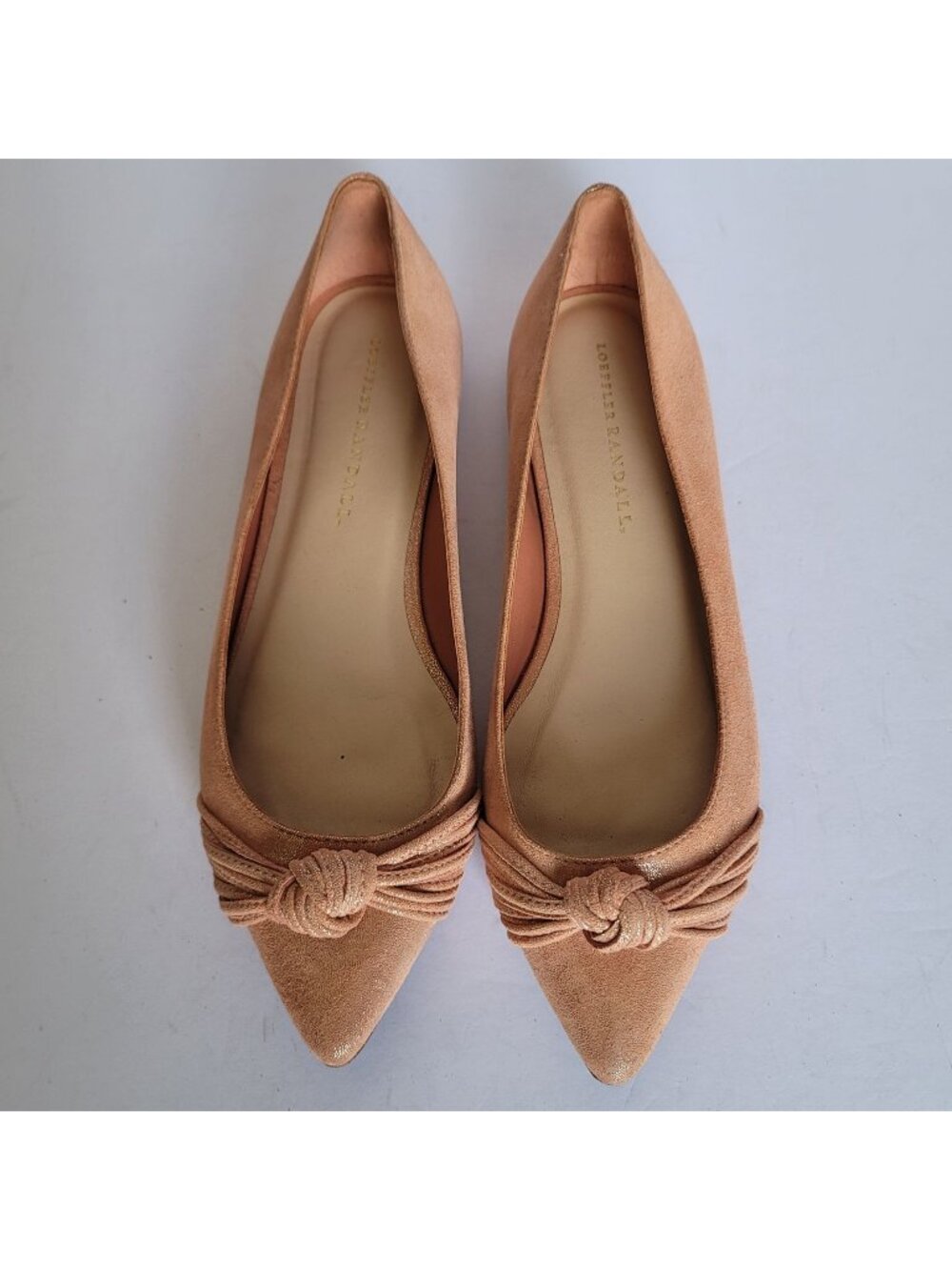 Loeffler Randall Rose Gold Metallic Leather Knot Detail Elegant Chic Flat. 9.5B